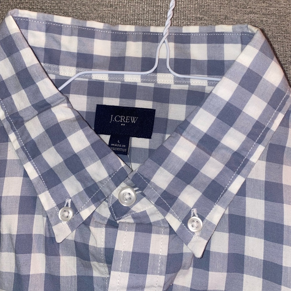 J.crew blue and white large checked button down in size L like new condition